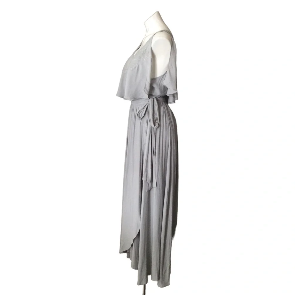 Free People Blue Gray Embroidered Fiona Maxi‎ True Wrap Dress